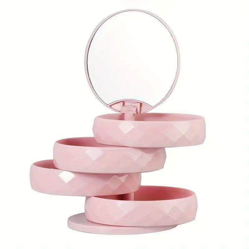 2-Pack 4-Tier Rotating Jewelry Organizer Box with Adjustable Mirror & Diamond