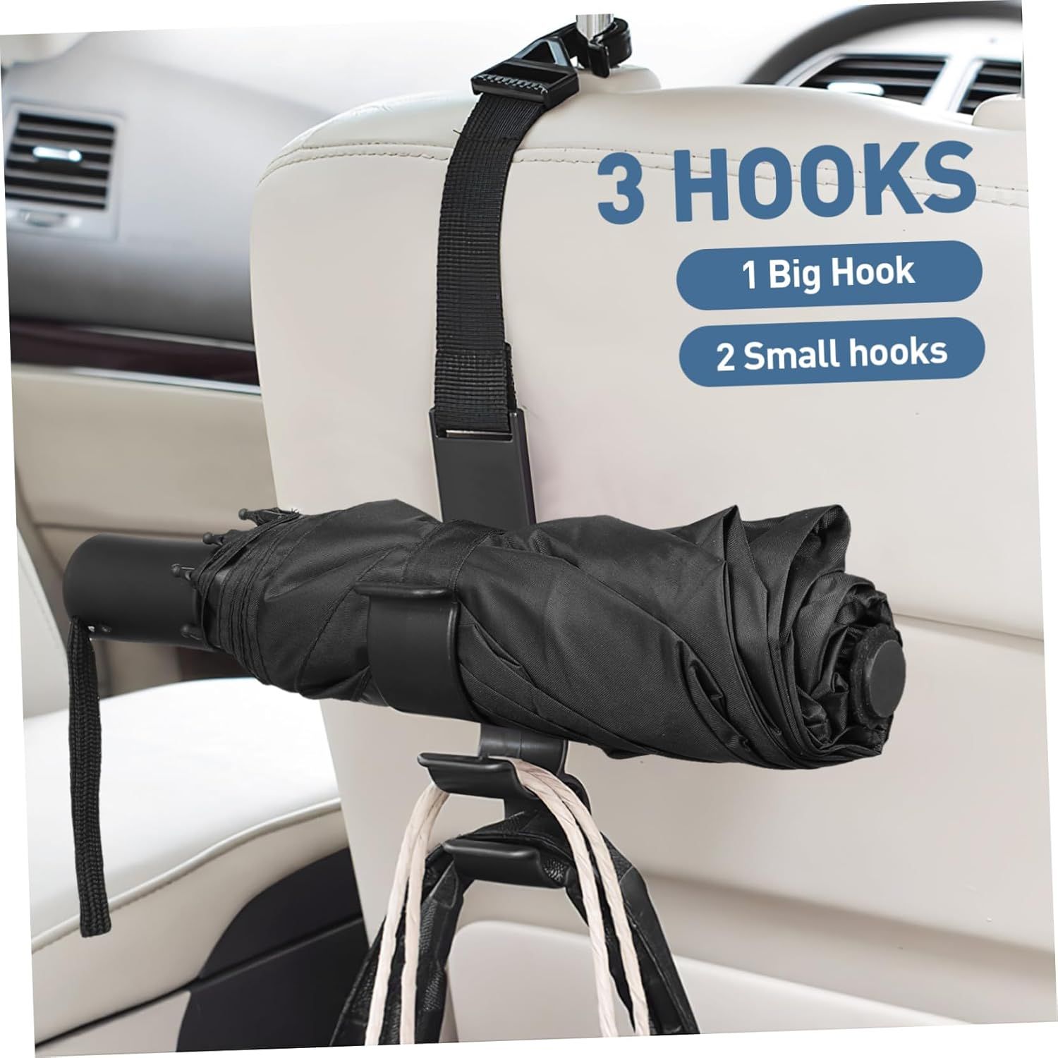 2PCS Multifunctional Car Seat Back Triple Hooks Organizer for Purses Umbrellas view 2