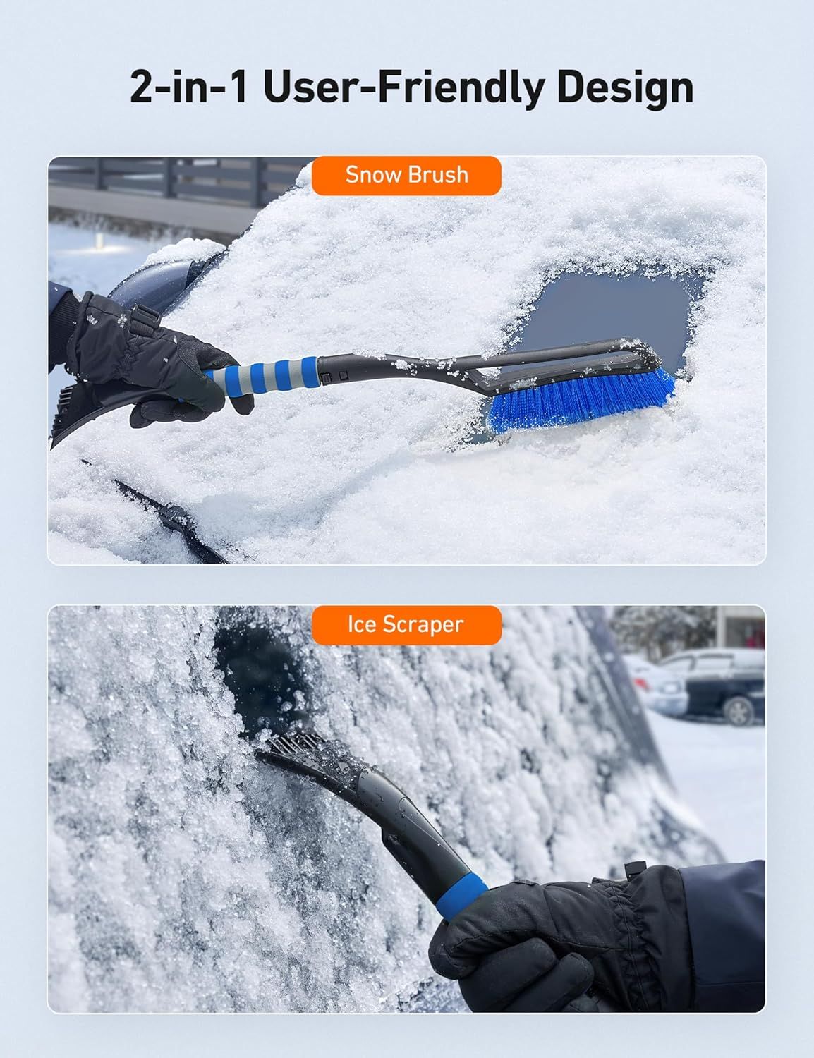 27" Car Snow Brush and Ice Scraper – 2-in-1 Detachable Car Windshield Winter view 2