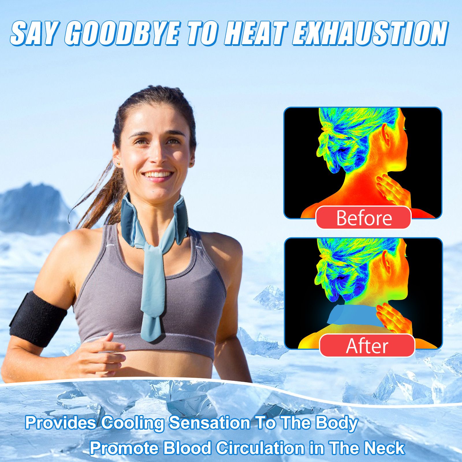 Purple and Grey Reusable Evaporative Physical Cooling Scarf – Long Ice Neck view 3