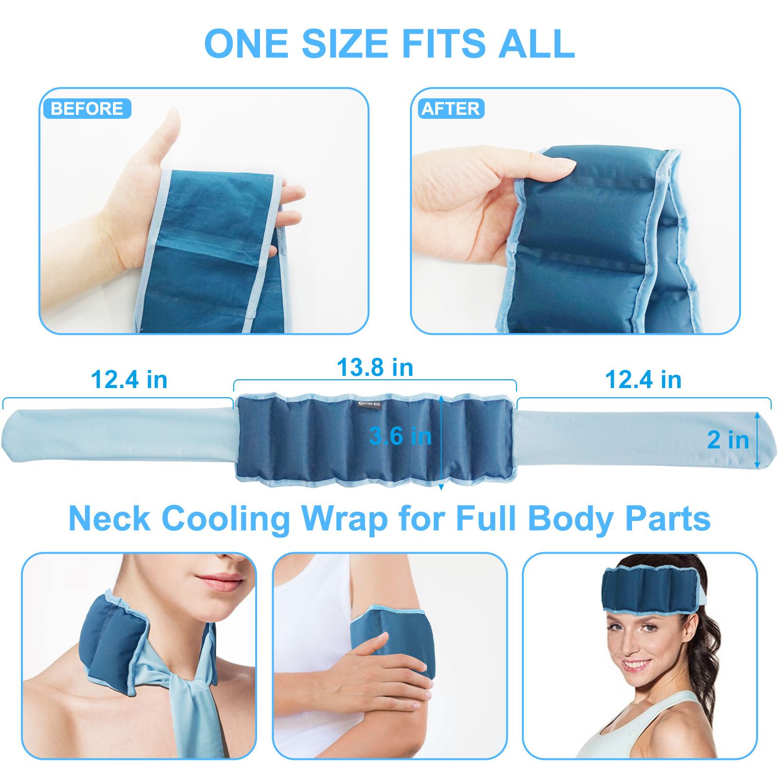 Green and Grey Reusable Evaporative Physical Cooling Scarf – Long Ice Neck view 2