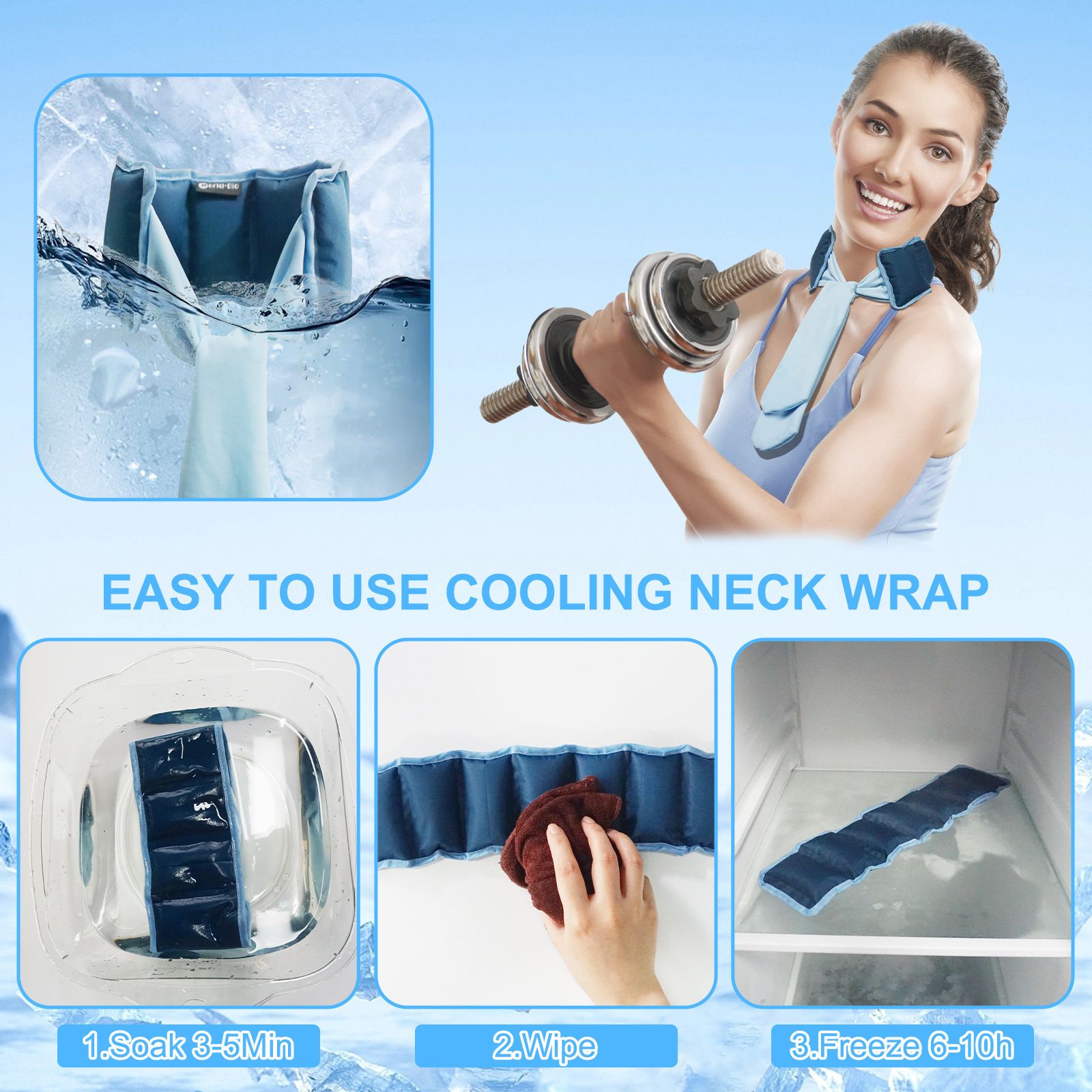 Green and Grey Reusable Evaporative Physical Cooling Scarf – Long Ice Neck view 4