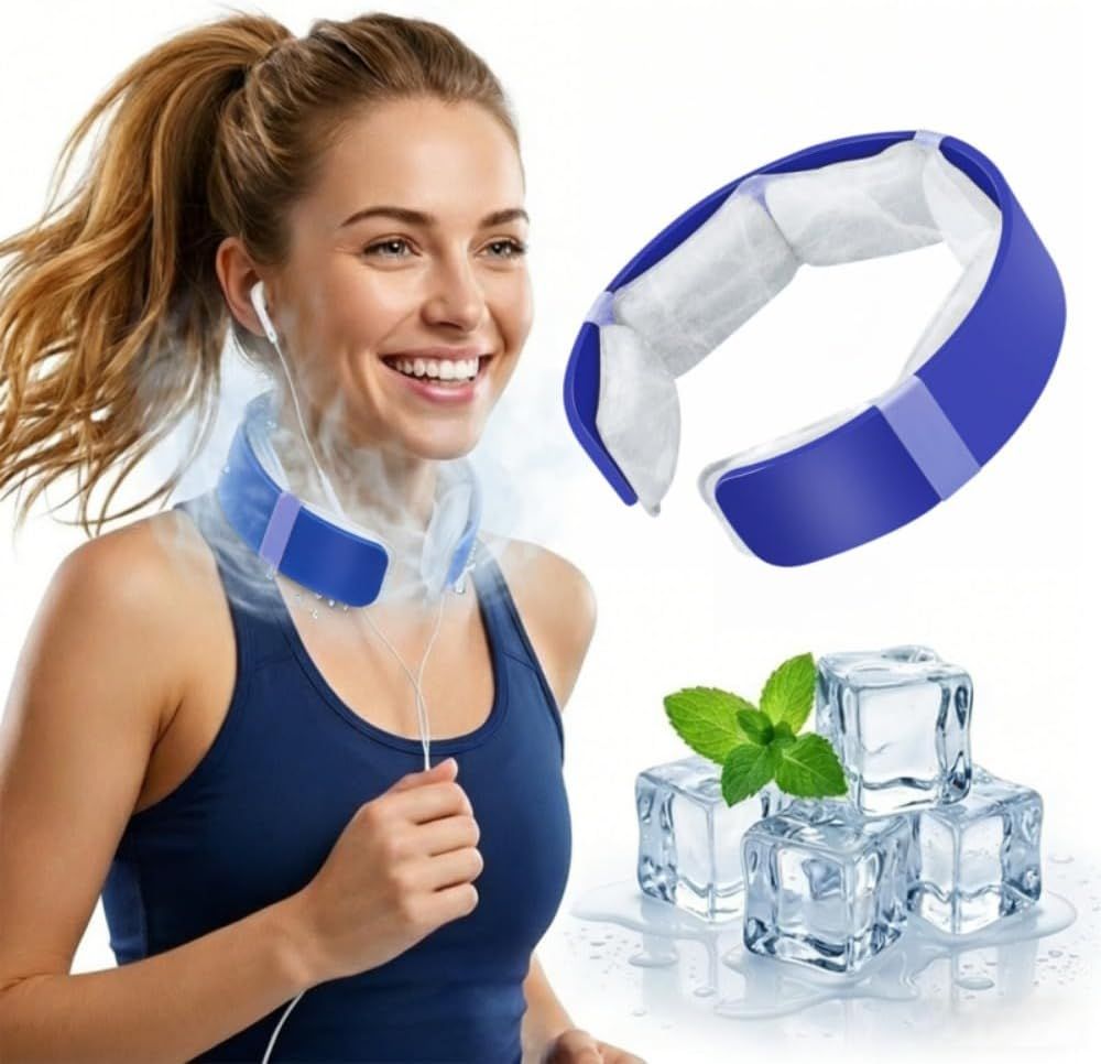 Blue Reusable Neck Cooling Ring – 360° Omnidirectional Wearable Ice Collar for