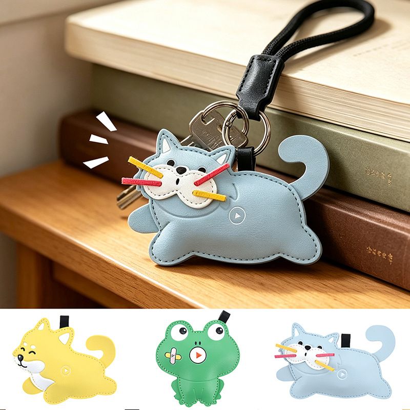 Green Frog Squeeze Meow Sounding Keychain Pendant – Eco-Friendly Leather Cat view 3
