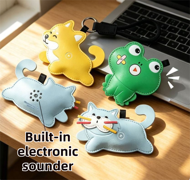 3-Pack Pet Squeeze Meow Sounding Keychain Pendants Set(Blue Cat & Green Frog & view 2