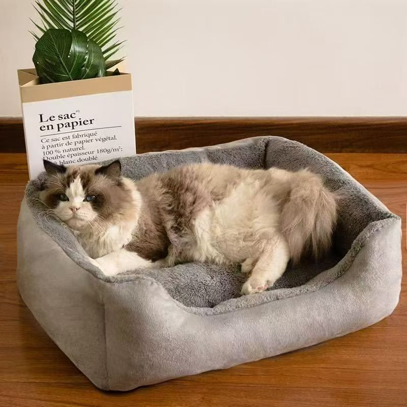 50x40x15CM Grey Premium Plush Pet Bed and Cozy Cushion Mat with Removable