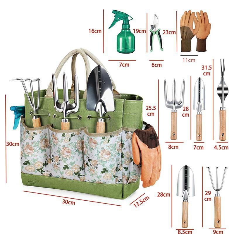 Premium 9-Piece Stainless Steel Garden Tool Set with Durable Storage Tote Bag view 4