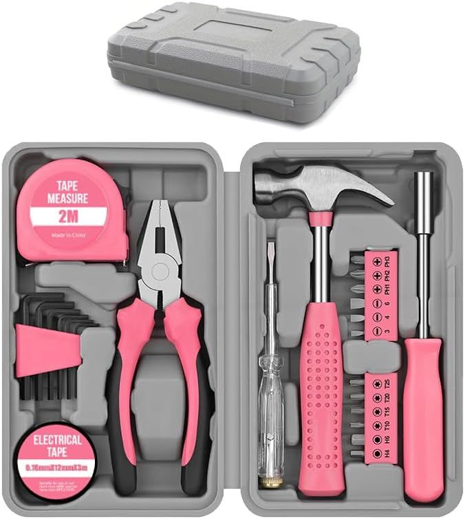 24-Piece Pink Multifunctional Home Tool Kit for Women - Compact Mini Starter
