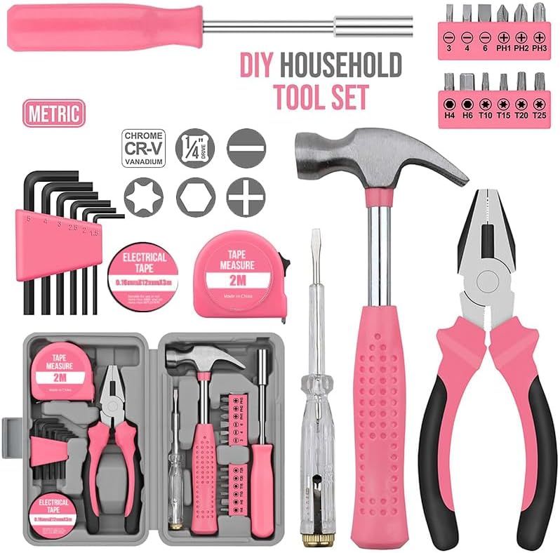 24-Piece Pink Multifunctional Home Tool Kit for Women - Compact Mini Starter view 2