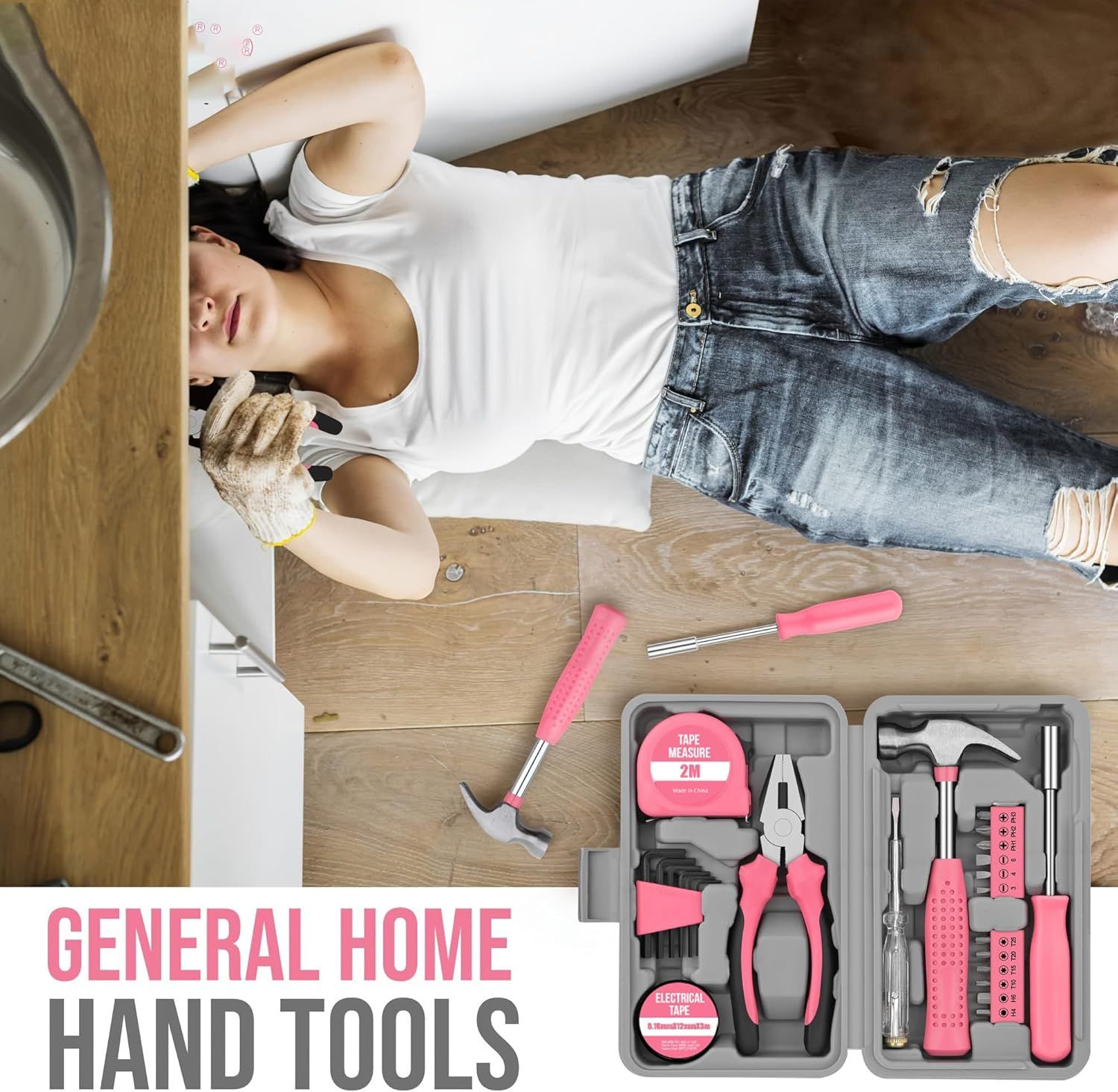 24-Piece Pink Multifunctional Home Tool Kit for Women - Compact Mini Starter view 7
