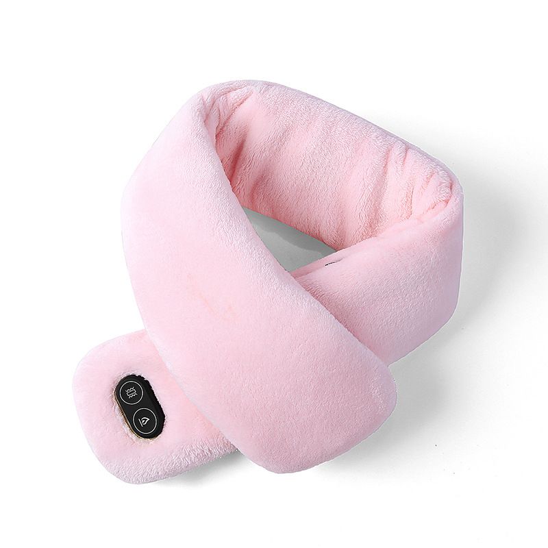 Pink Plush USB Heated Massage Neck Scarf with 3 Temp & 3 Vibration Massage