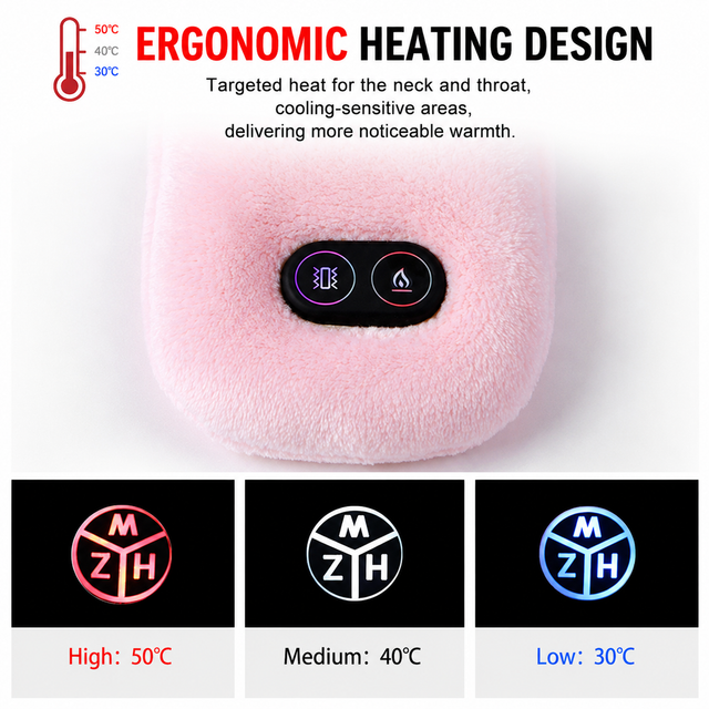 White Plush USB Heated Massage Neck Scarf with 3 Temp & 3 Vibration Massage view 2
