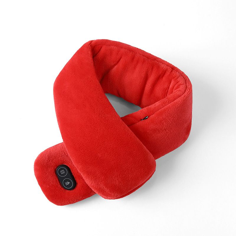 Red Plush USB Heated Massage Neck Scarf with 3 Temp & 3 Vibration Massage