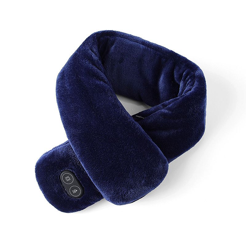 Dark Blue Plush USB Heated Massage Neck Scarf with 3 Temp & 3 Vibration