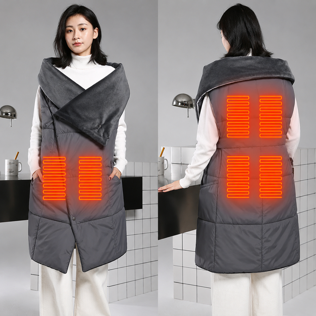 Grey Wearable Heated Blanket Shawl for Women - USB Powered Electric Heating