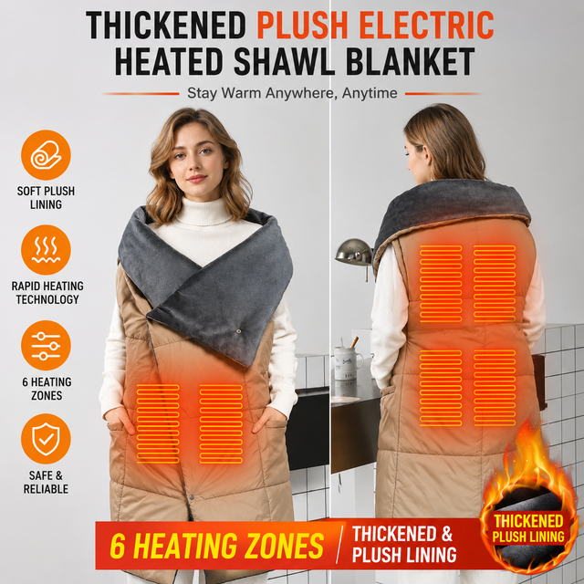 Grey Wearable Heated Blanket Shawl for Women - USB Powered Electric Heating view 2