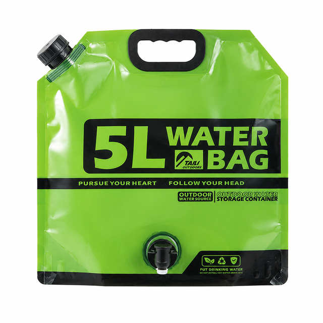 5L Green Outdoor Collapsible Water Storage Bag with Tap & Handle - Portable