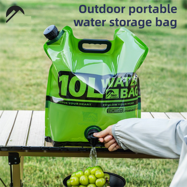 5L Green Outdoor Collapsible Water Storage Bag with Tap & Handle - Portable view 2