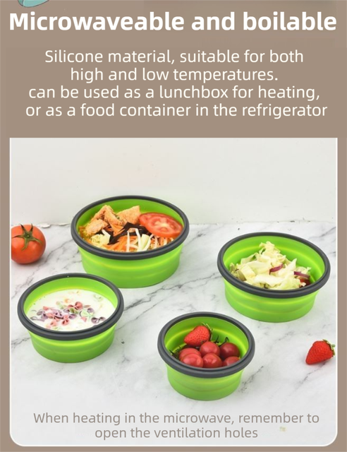 4 Piece Blue and Grey Silicone Collapsible Food Storage Container Set view 4