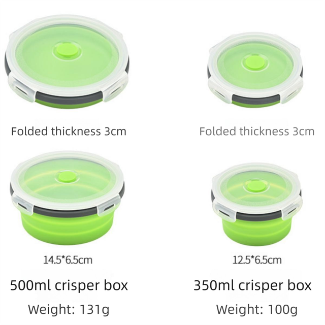 4 Piece Green and Grey Silicone Collapsible Food Storage Container Set view 2