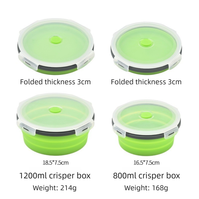 4 Piece Green and Grey Silicone Collapsible Food Storage Container Set view 3