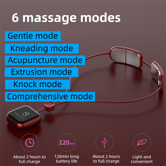 Red Lightweight Rechargeable Heated Cervical Massager - EMS TENS Pulse Neck view 4