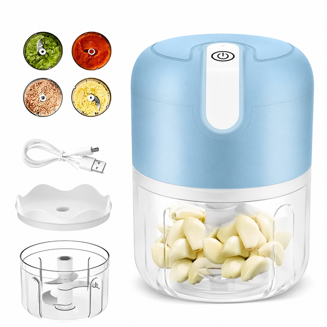 Blue 250ML Electric Mini Food Processor & Garlic Chopper with 3 Stainless