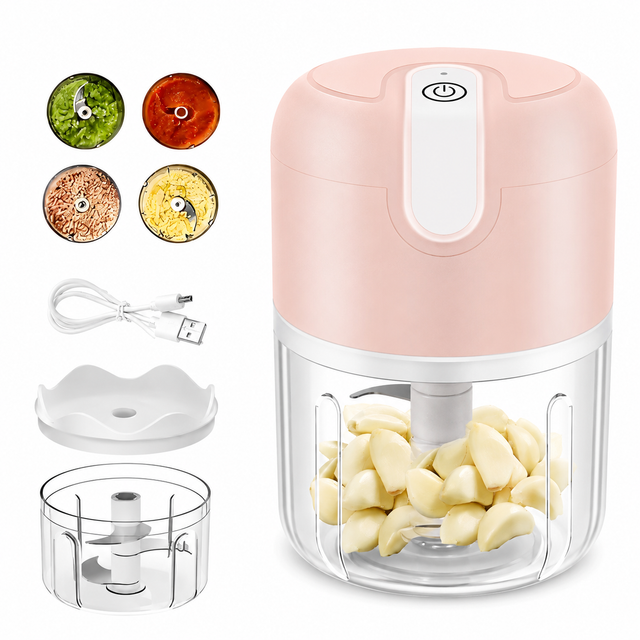 Pink 250ML Electric Mini Food Processor & Garlic Chopper with 3 Stainless