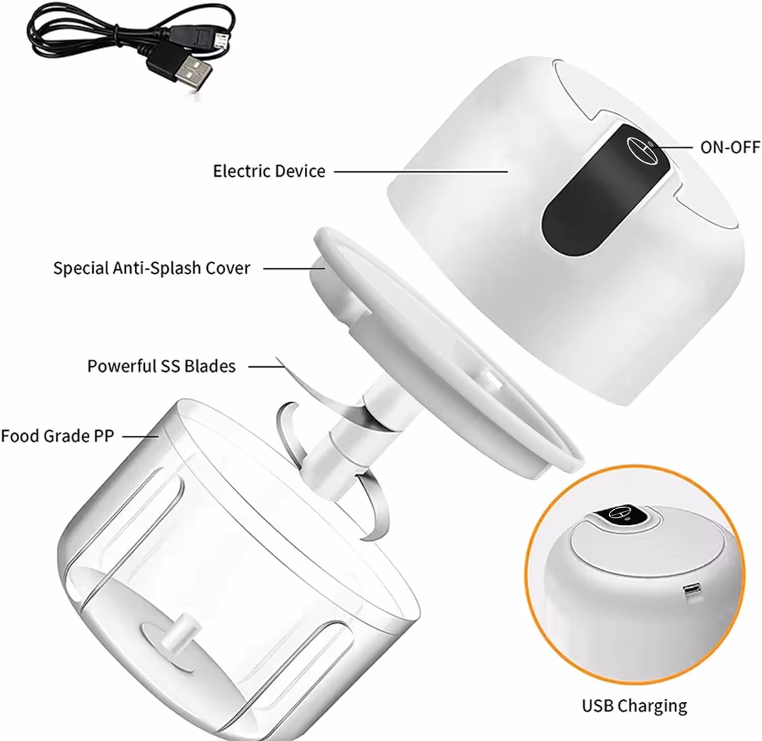 Pink 250ML Electric Mini Food Processor & Garlic Chopper with 3 Stainless view 3