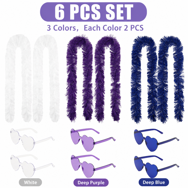 6PCS Festival Party Costume Accessories Set : Heart Shaped Sunglasses and 1.5M