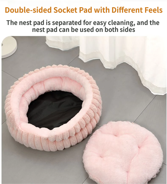 White Plush Round Pet Bed with Gap Entry & Removable Cushion S Size view 4