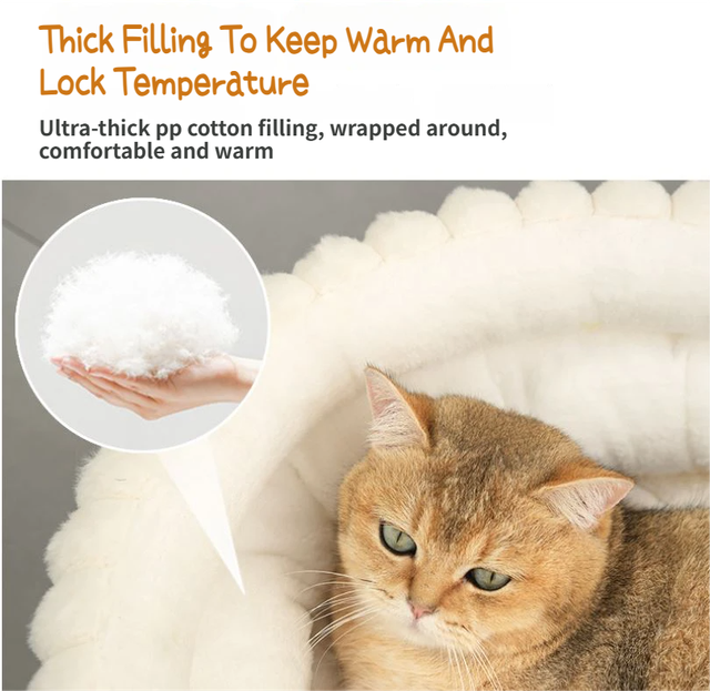 White Plush Round Pet Bed with Gap Entry & Removable Cushion S Size view 3