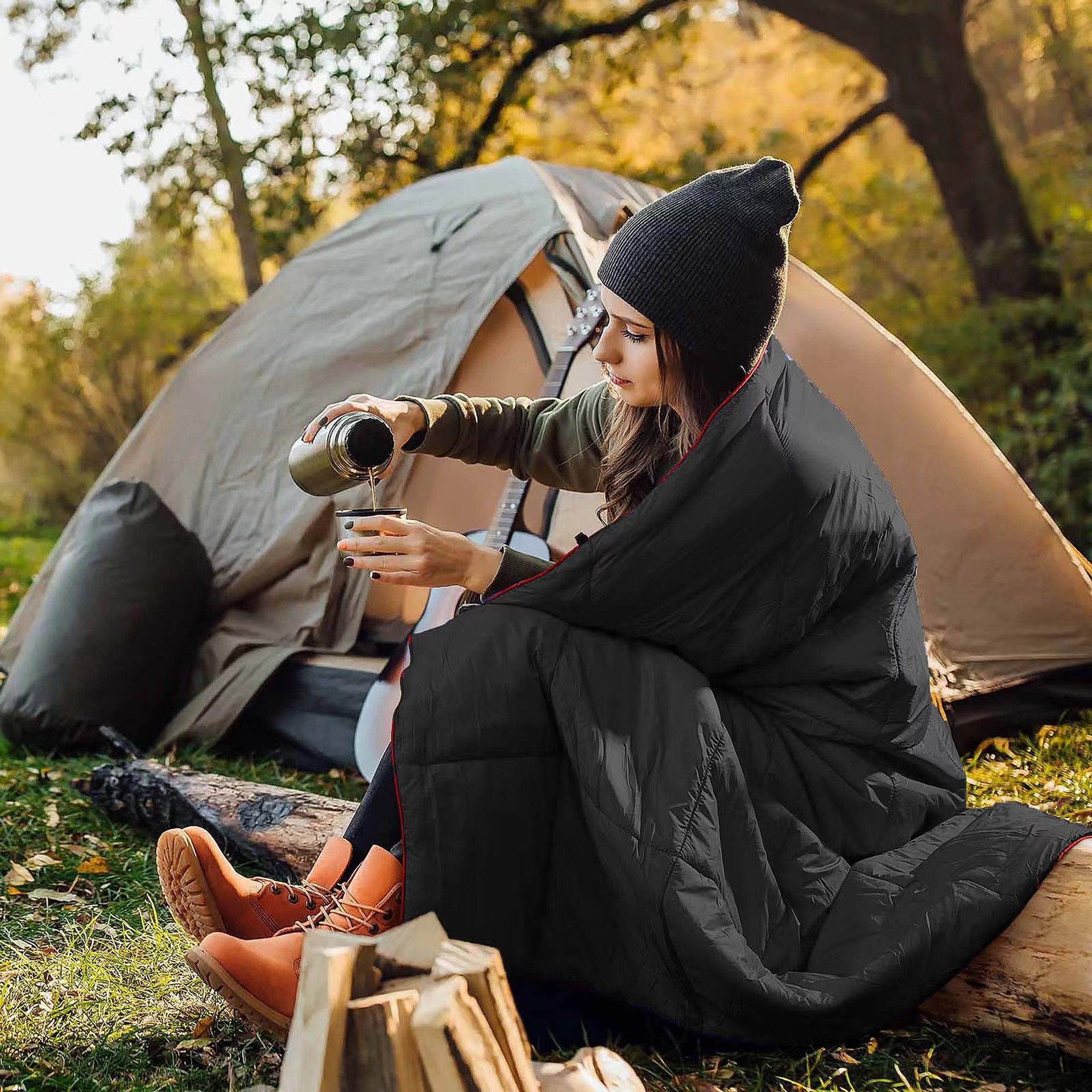 200x140cm Black Large Outdoor Camping Imitation Silk Cotton Wearable Warmth view 2