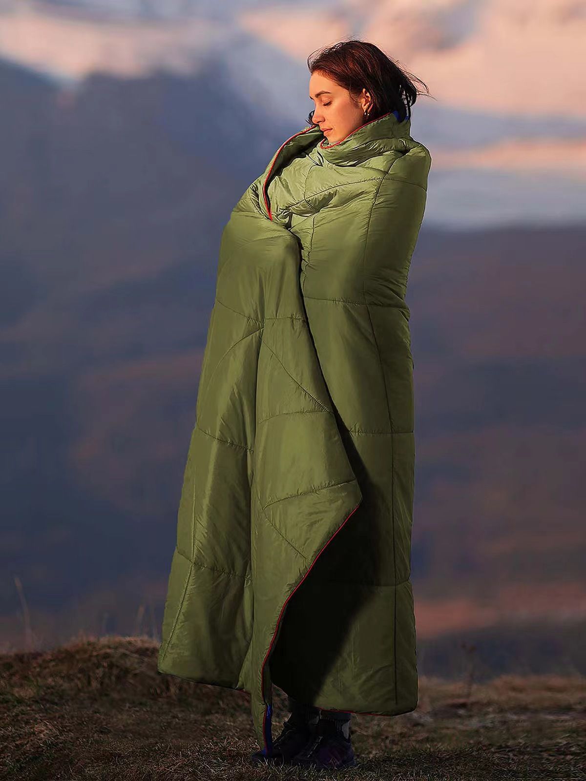 200x140cm Green Large Outdoor Camping Imitation Silk Cotton Wearable Warmth view 6