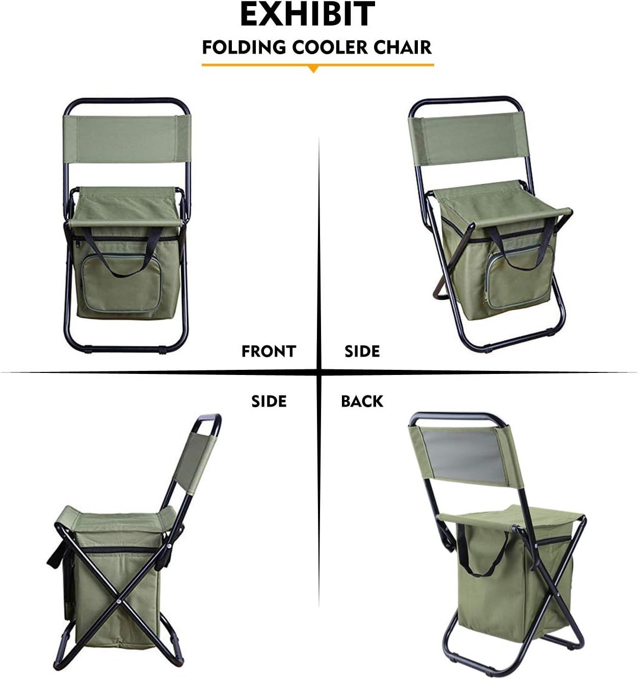 3-in-1 Blue Large Portable Folding Camping Chair with Zippered Cooler Bag and view 6