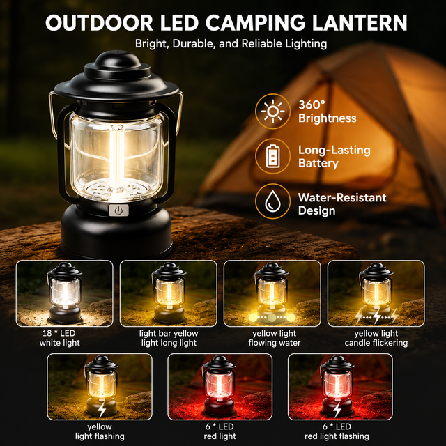 Silver and Grey Vintage LED Outdoor Camping Lantern with Warm Ambient Light view 4