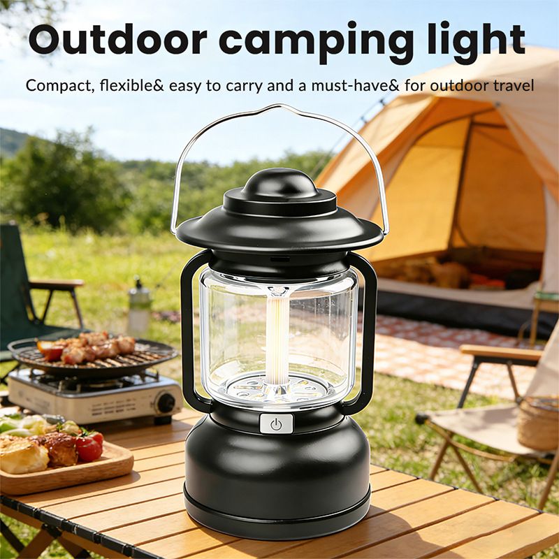 2PCS Black Vintage LED Outdoor Camping Lantern with Warm Ambient Light - 7 view 2