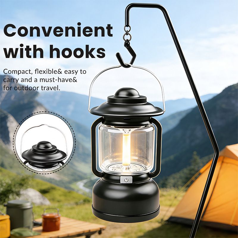 2PCS Silver and Grey Vintage LED Outdoor Camping Lantern with Warm Ambient view 6