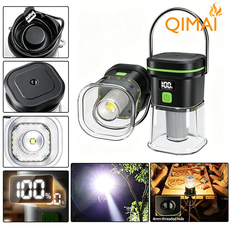 2PCS LY27 Black and Green Compact LED Camping Lantern with Spotlight and view 2