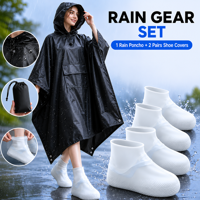 3-in-1 Black Camping Rain Poncho