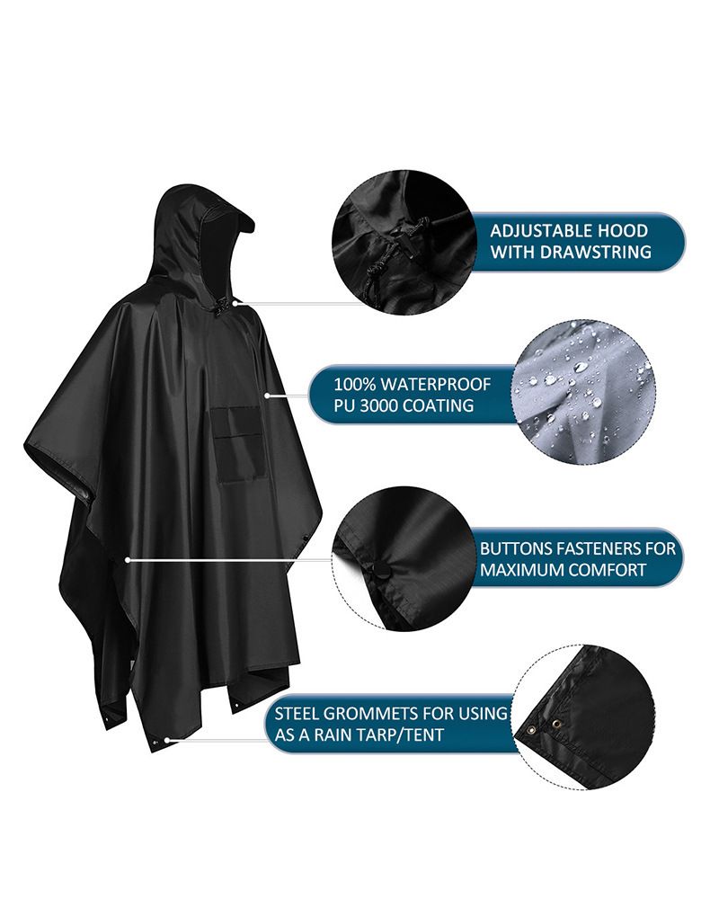 3-in-1 Black Camping Rain Poncho view 5