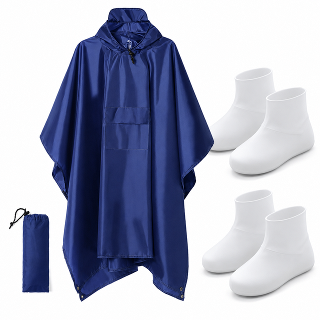 3-in-1 Blue Camping Rain Poncho