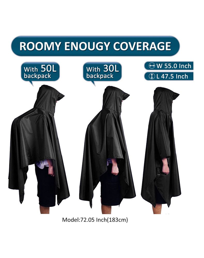 3-in-1 Blue Camping Rain Poncho view 4