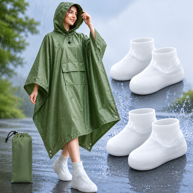 3-in-1 Green Camping Rain Poncho