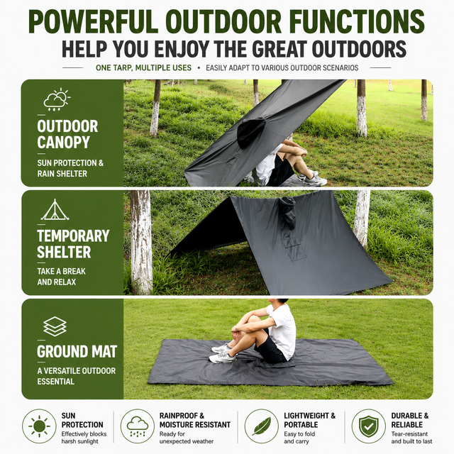 3-in-1 Green Camping Rain Poncho view 3