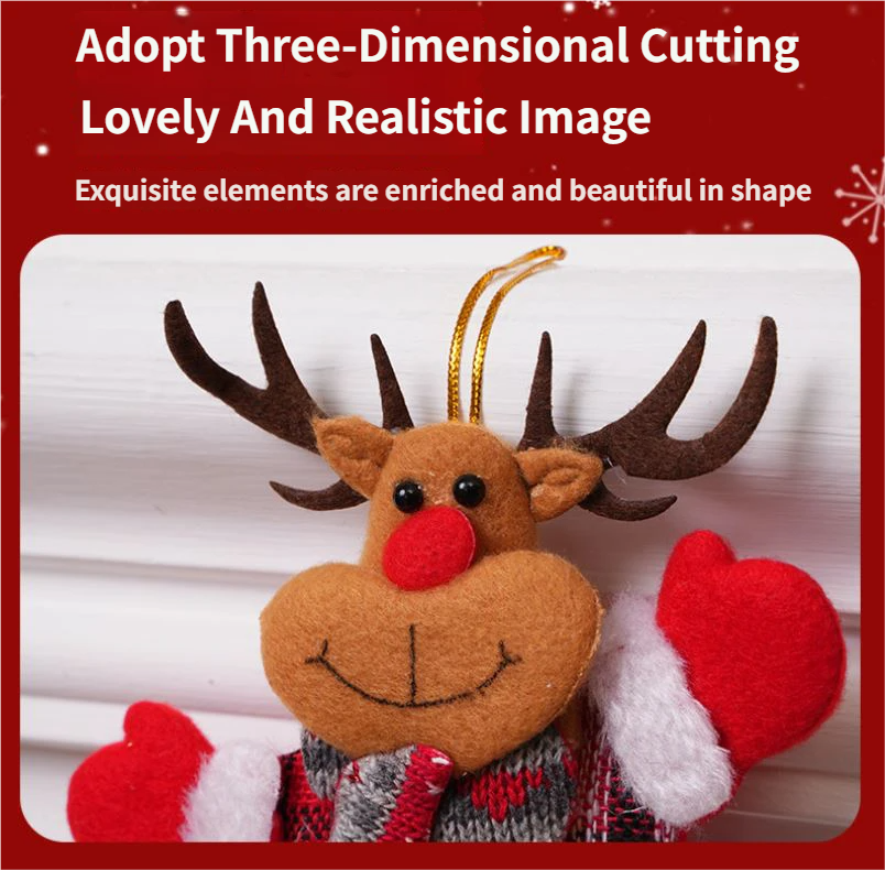 4-Piece Christmas Hanging Plush Ornaments Set - Khaki Santa Claus view 3