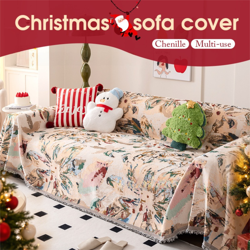 180 x 230 CM Christmas Jacquard Chenille Sofa Cover Throw Blanket with Tassel