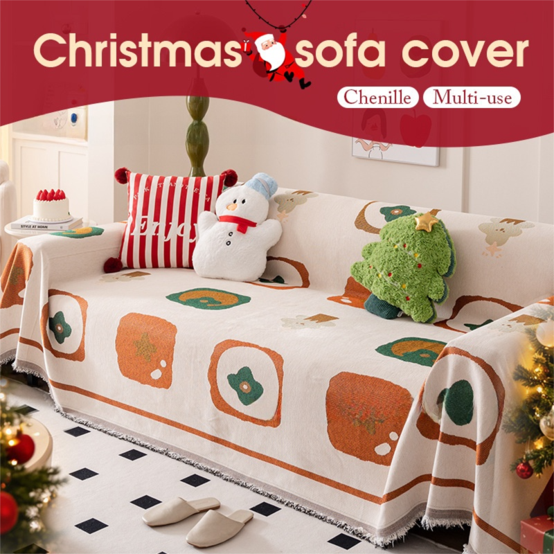 180 x 230 CM Christmas Jacquard Chenille Sofa Cover Throw Blanket with Tassel