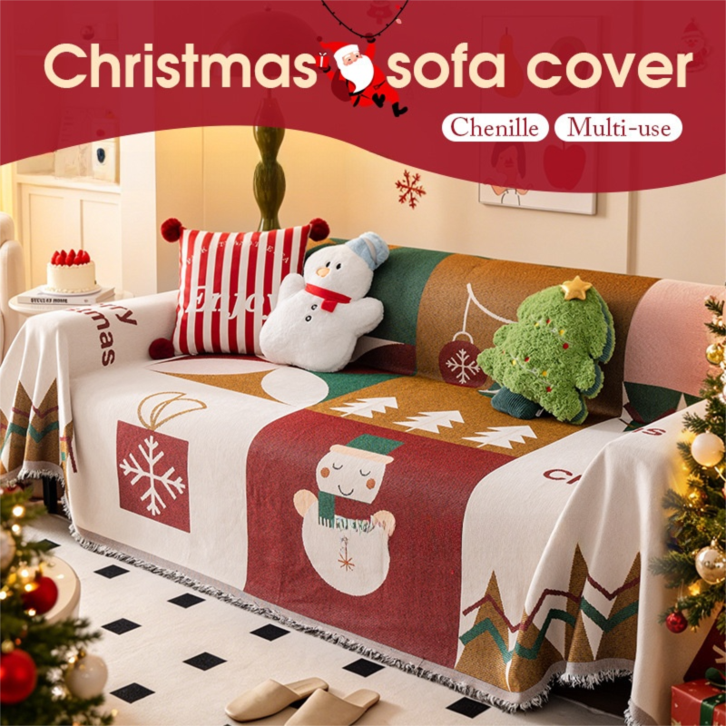 180 x 130 CM Christmas Jacquard Chenille Sofa Cover Throw Blanket with Tassel