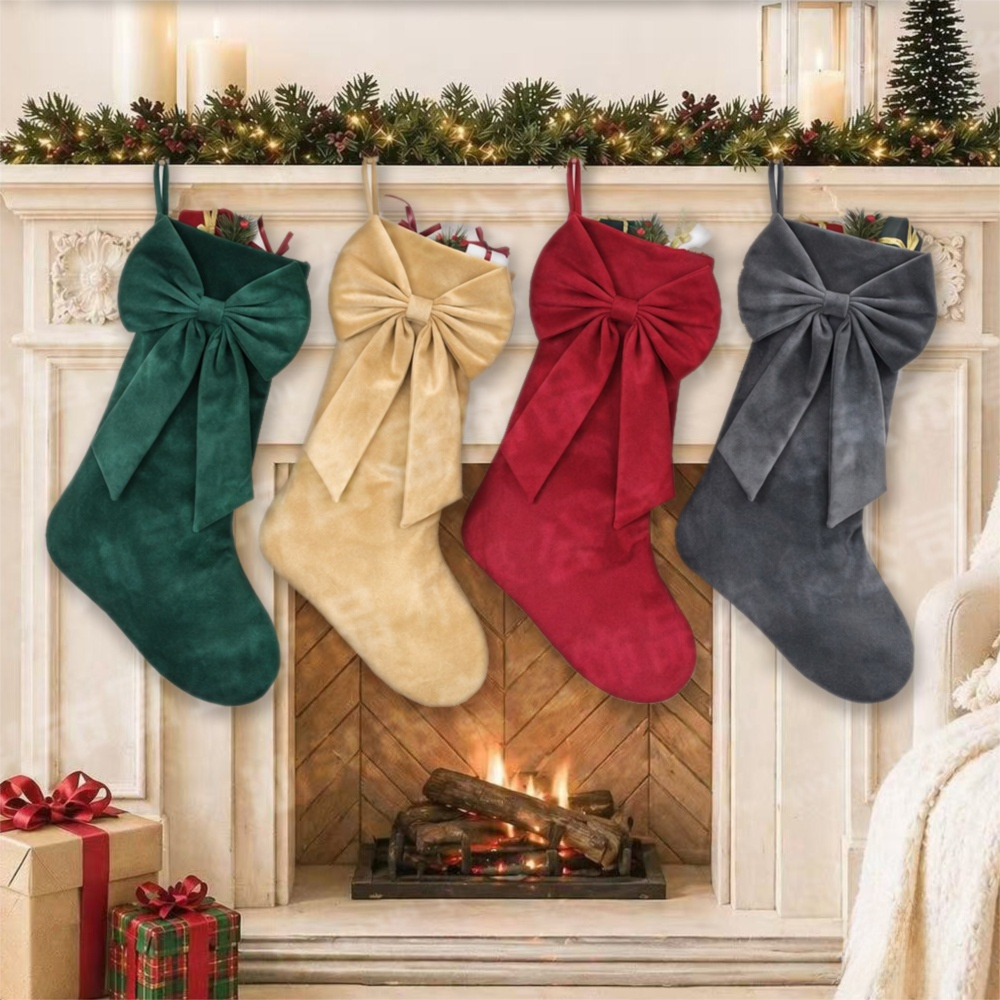 18 Inch Oversized Green Luxury Velvet Christmas Stocking with Bow & Loop view 4
